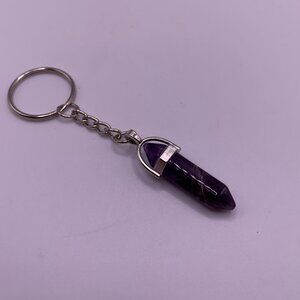 🐱 5 for $10.  Silvertone Keychain with Purple Pendant Charm 4 1/2" in Length